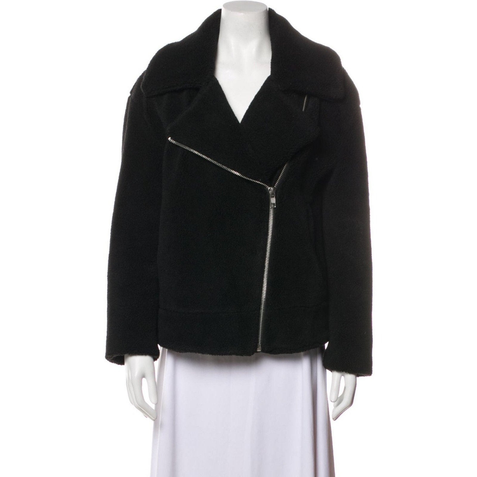 New Rebecca Minkoff Black Henderson Faux Fur Fleece Moto Jacket Coat Size Large